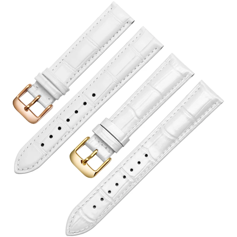 Фото Белый ремешок для часов Tissot Cartier DW 12, 14 мм, 15 мм, 16 мм, 17 мм, 18 мм, 20 мм, металлическая застежка из розового золота, ремешок для часов из натуральной кожи, женский. №5