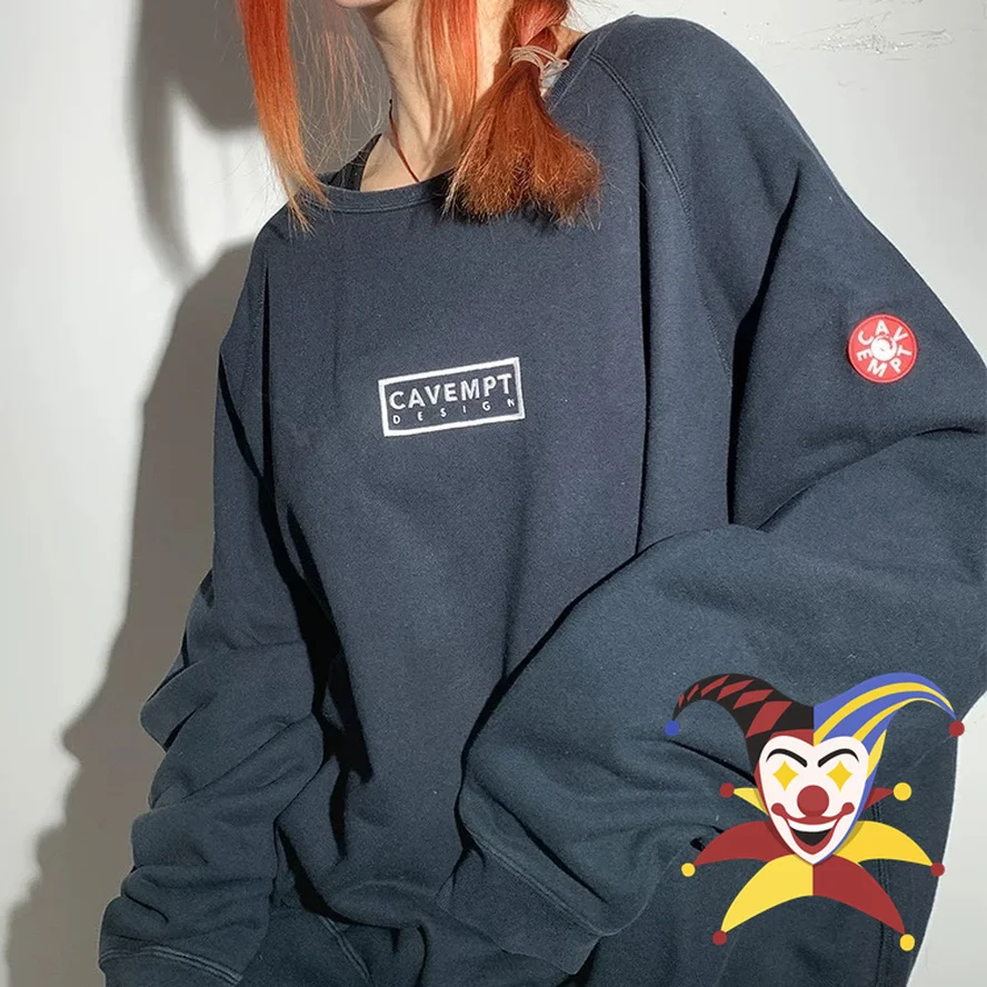 

Толстовки с вышивкой и логотипом CAVEMPT C.E, для мужчин и женщин, черные, CAV EMPT, с круглым вырезом