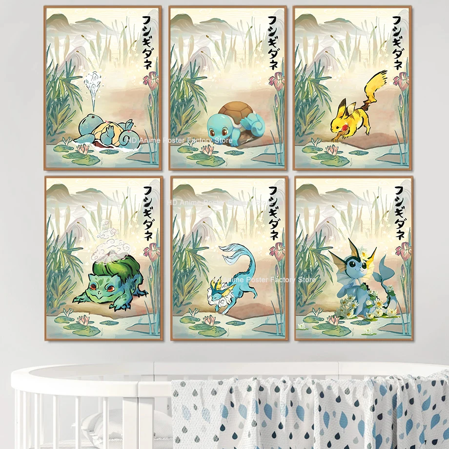 

Покемон Пикачу Сквиртл Vaporeon Bulbasaur холст живопись японский стиль аниме постер настенное Искусство Декор для гостиной домашний декор