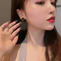 south koreas new black leaves flowers large round temperament hollow mesh earrings female exaggerated personality fashion high