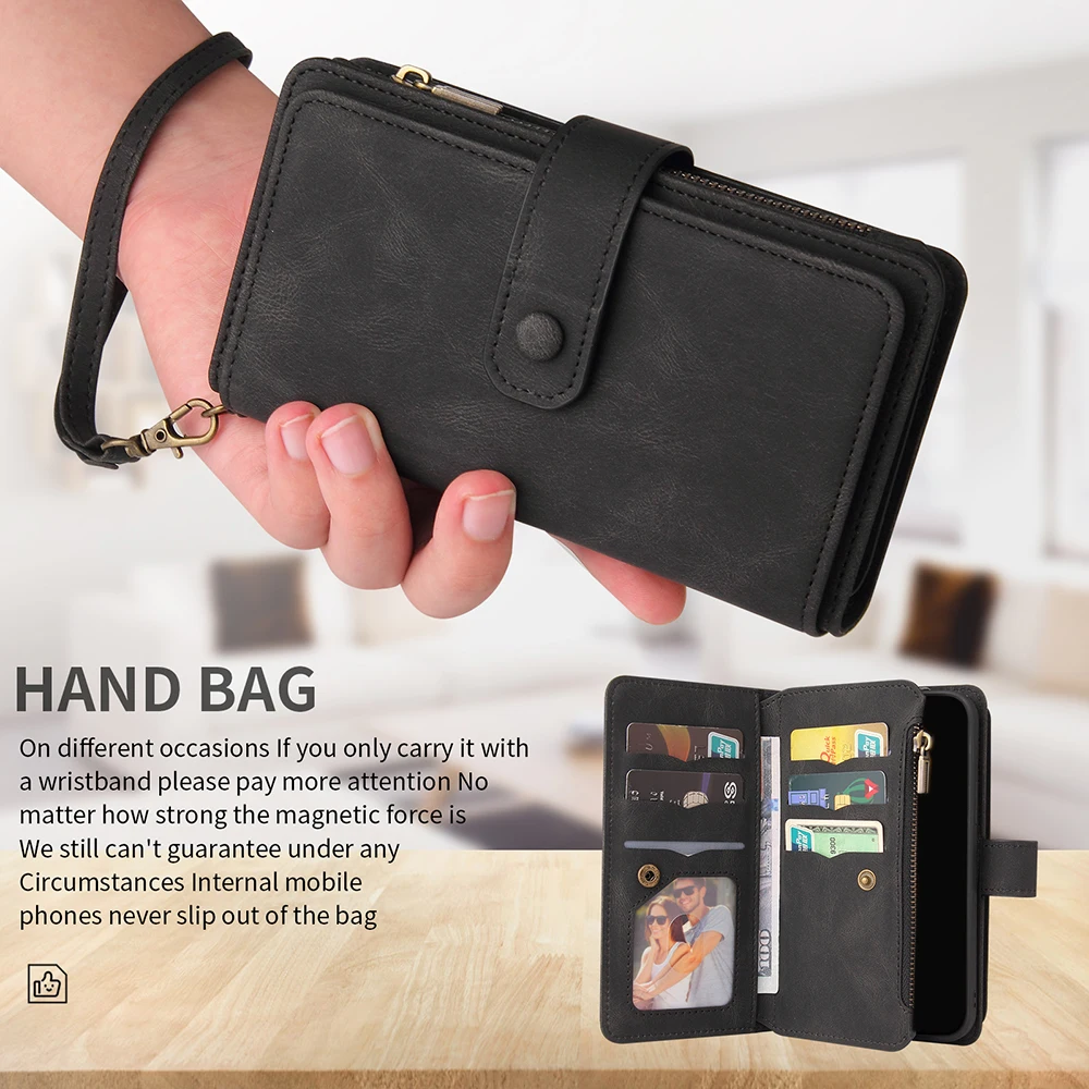 Кожаный чехол-бумажник для Xiaomi Poco F4 GT M4 M3 12 11 10T Lite Redmi A1 Note 10 9 Pro Max K40 на молнии