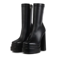 high heel boots for women solid zipper knight boots fashion square toe platform thick heels sexy short ankle boots black shoes