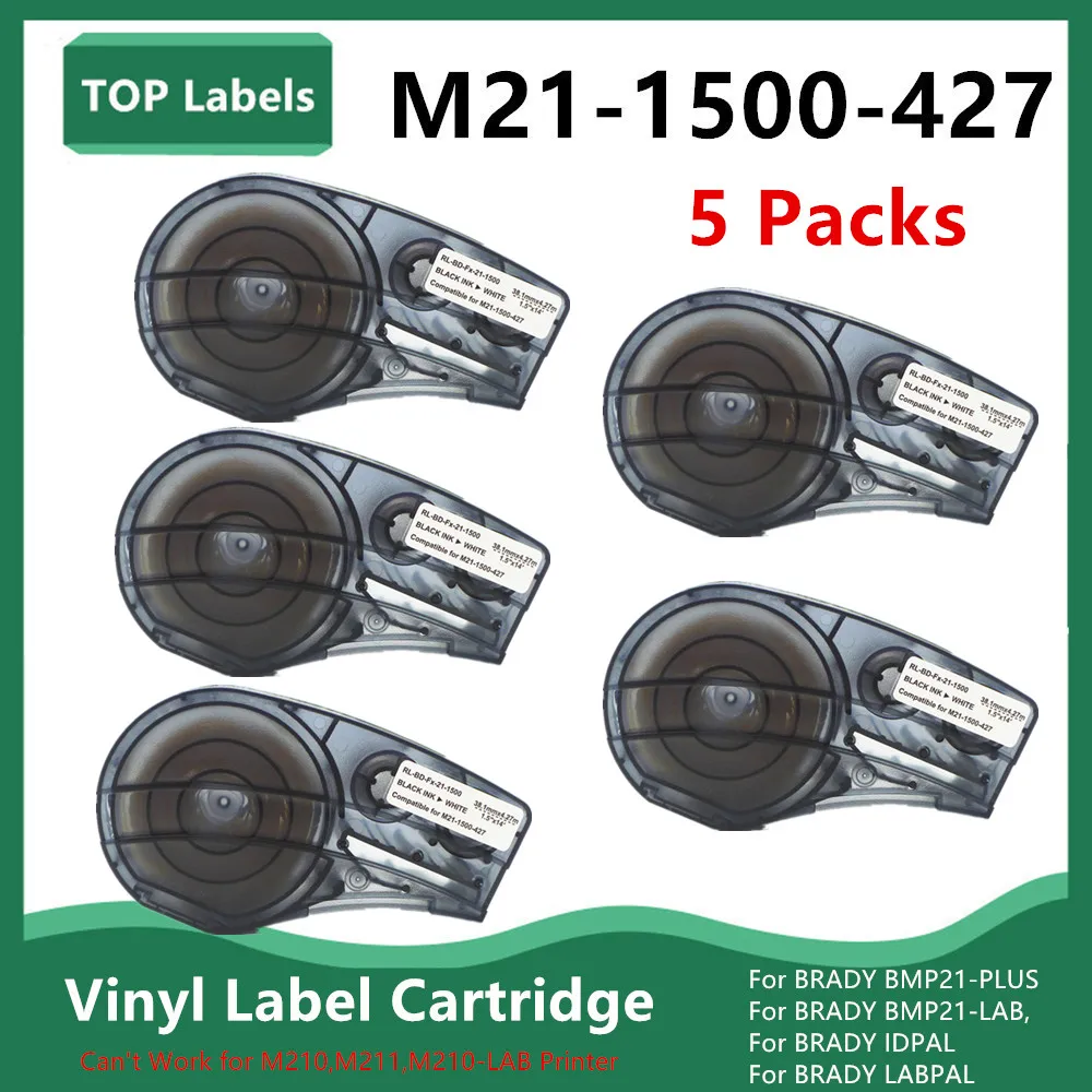 5PK M21-1500-427 Self-Laminating Wire Wrap Vinyl Label TAPE Use For Brady BMP21-PLUS Work Control Electrical Panels Datacom