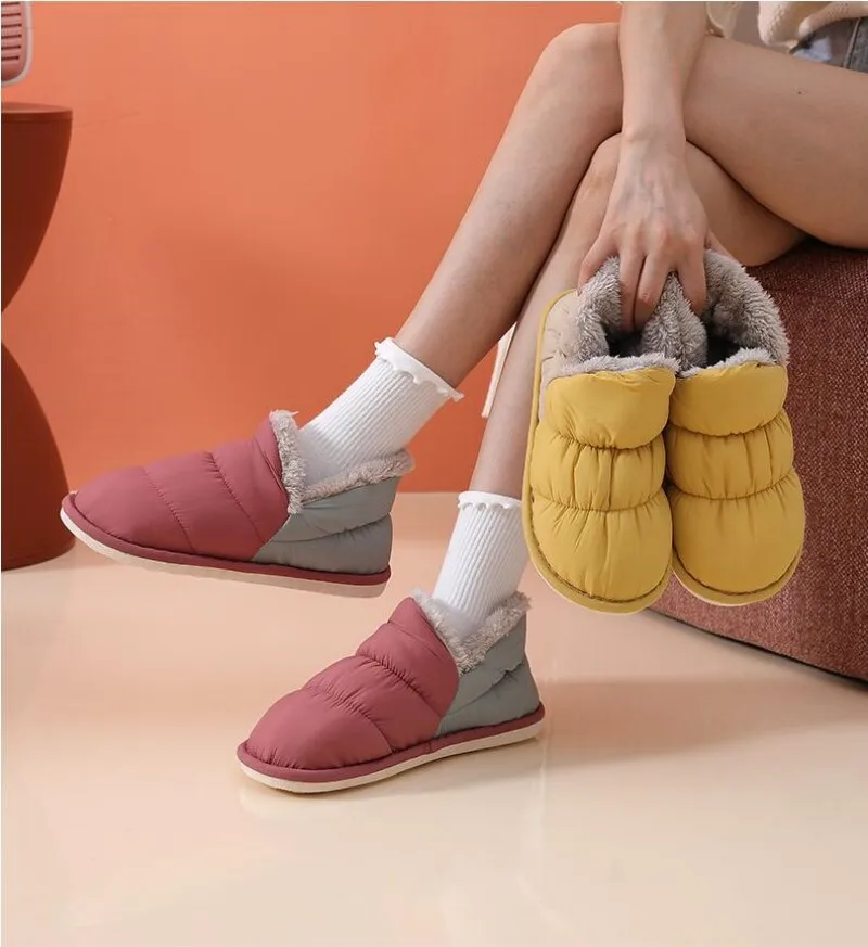 

2023 Winter Warm Home Slippers Women Plush Waterproof Cotton Foot Slipper Female Indoor Outdoor Flat Couple Shoes Woman