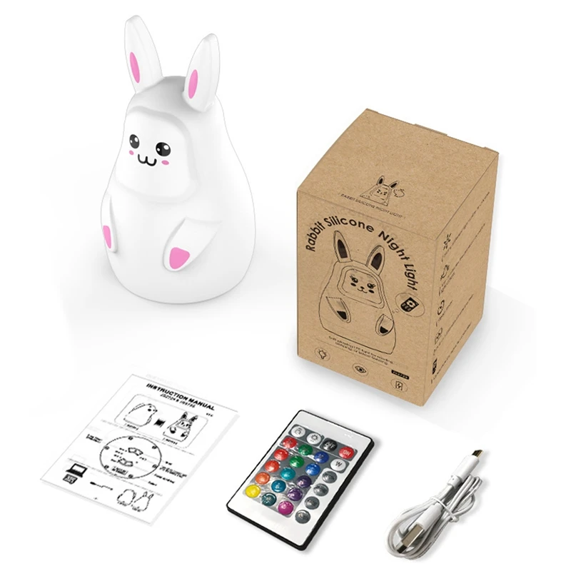 

Silicone Pat Light USB Rechargeable Night Light Cute Rabbit Bunny LED Bedroom Pat Color-Changing Atmosphere Light