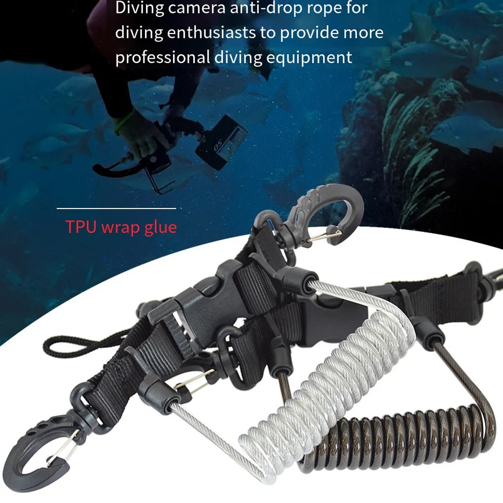

Scuba Diving Anti-lost Spiral Lanyard Stainless Steel Cable Spring Safety Emergency Tool with Quick-release Buckle Hand Holder