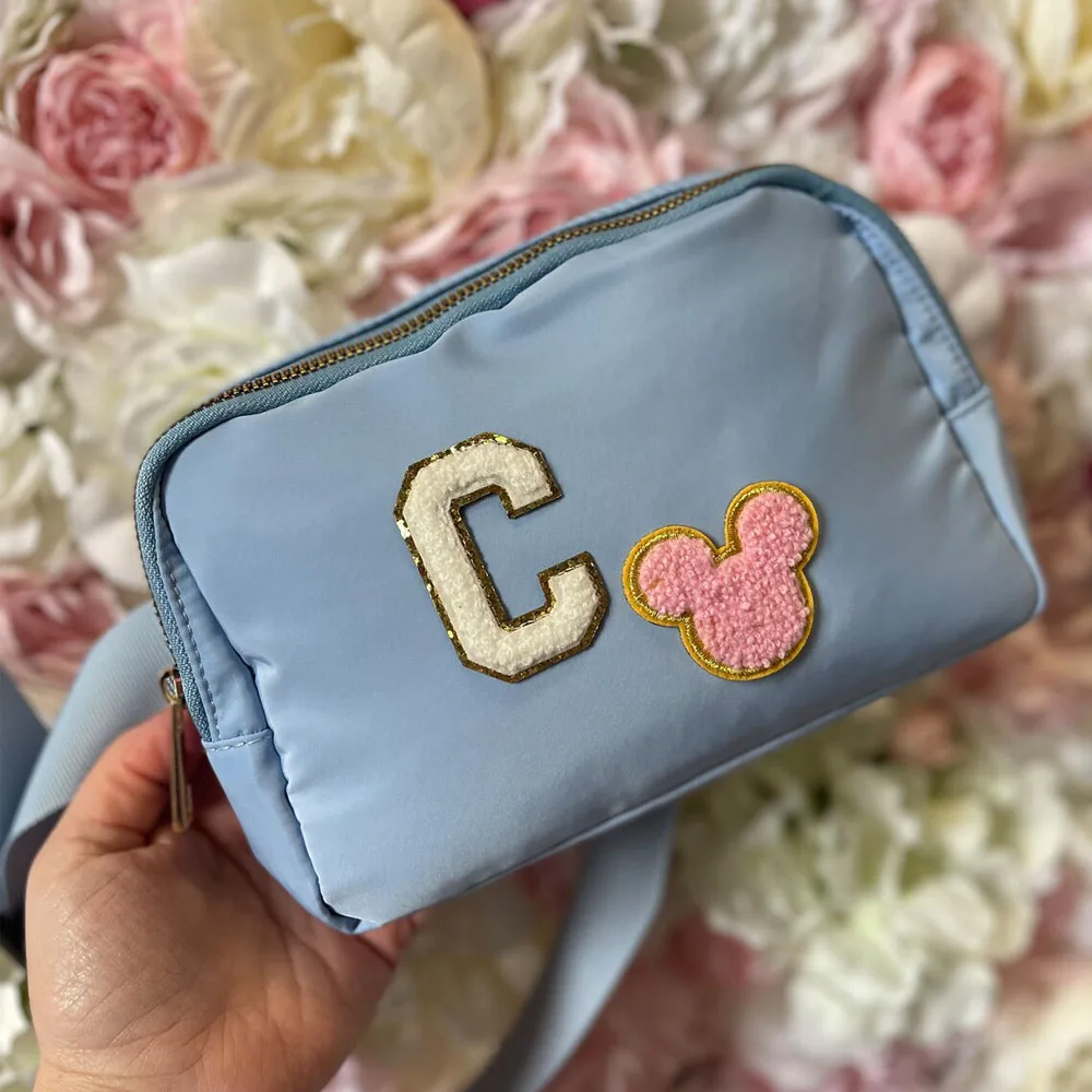 Vegan Nylon Fanny Packs Women Fashion Cute Letter Patches Waist Bags Female Simple Versatile Outdoor Sports Waterproof Hip Pouch