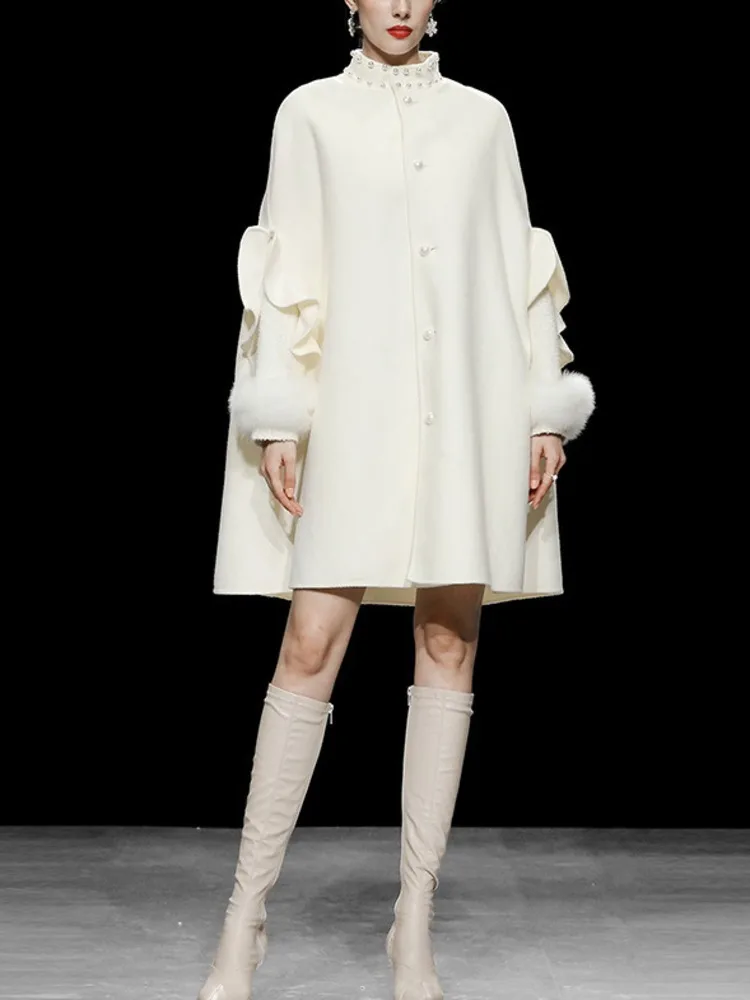 

Женский пуловер с воротником-стойкой DEAT, однобортный пуловер с оборками и рукавами, оборками, модель WZ03100L на весну и зиму, 2023