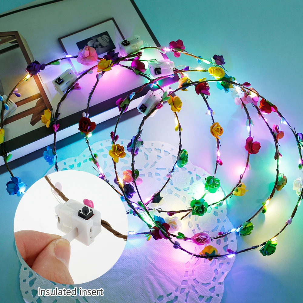 

20 pcs Glowing Flower Wreath LED Headpiece Garland Crown Flower Headband Glowing Wreath For Wedding Party Christmas Garlands