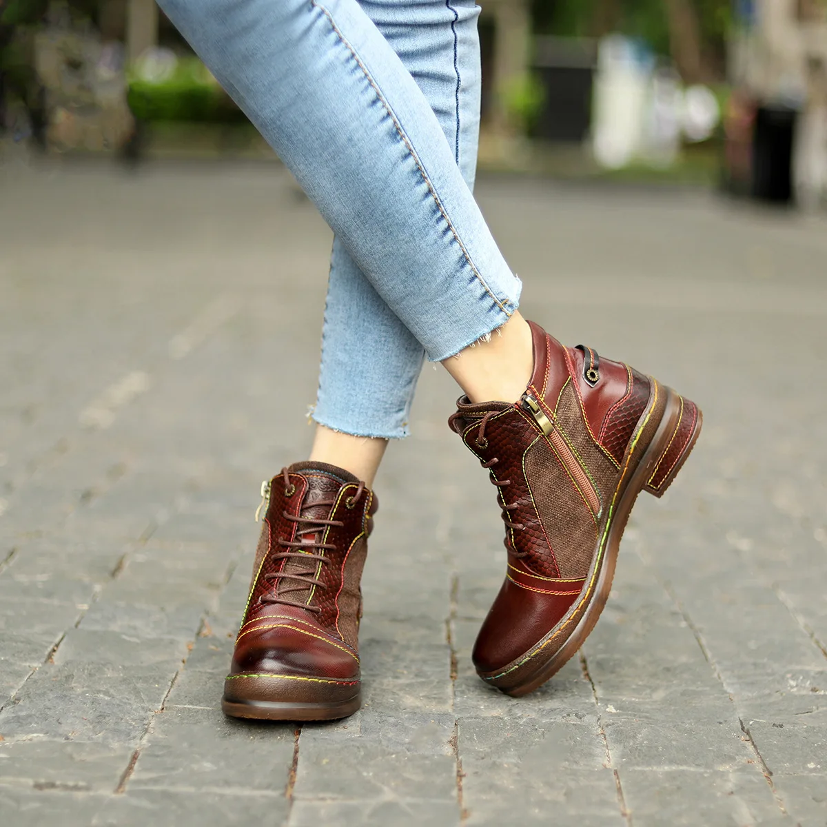 Женские ботильоны из натуральной кожи однотонные короткие ботинки с круглым