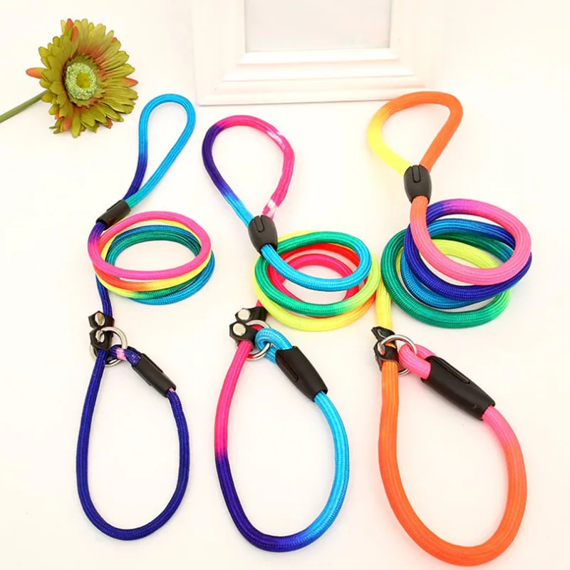 1Pcs Rainbow Nylon Dog Leash Training Dog  Personalized Leash Lead Strap Collar 130cm High Quality Dog Harness Color Randomly