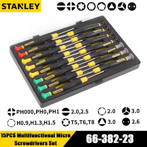 STANLEY 66-382-23 135 мм, 15 шт., набор многофункциональных микроотверток для шлицевых, Torx, Phillips, шестигранных ручных инструментов, аксессуары