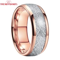 6mm 8mm rose gold tungsten carbide ring for men women wedding bands rings meteorite inlay dome polished shiny comfort fit