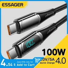 Essager USB Type C To USB C Cable 100W/5A PD Fast Charging Charger Wire Cord For Macbook Xiaomi Samsung Type-C USBC Cable  2M