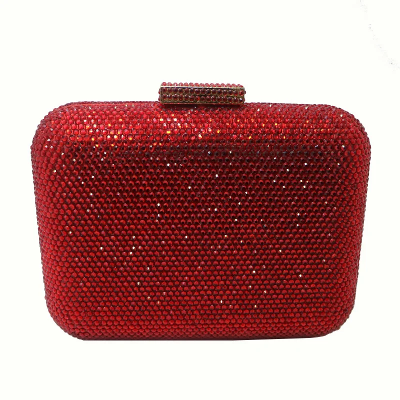 

2023 Hard Box Clutch Crystals Evening Bags and Handbags with Chains Red Silver Black Purple Gold Royal Blue