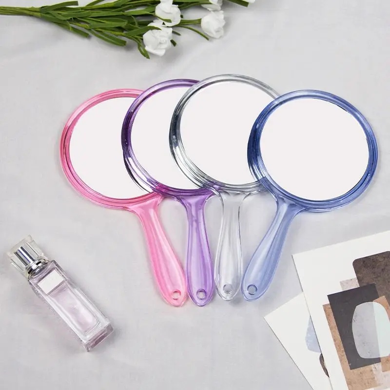 

Double Side Handheld Mirror 1x/3x Magnifying Mirror With Handle Transparent Hand Mirror Rounded Shape Makeup Mirror