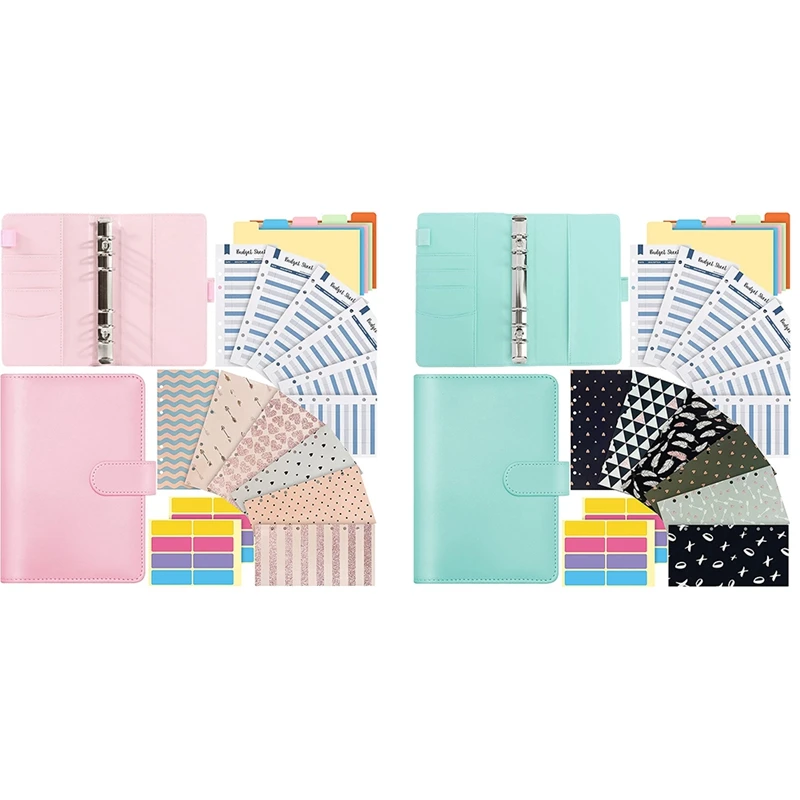 

A6 PU Leather Notebook Binder,Budget Planner Organizer With 12 Waterproof Cash Envelopes,6 Expense Budget Sheets