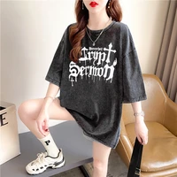 retro street hip hop oversized t shirt letter print gothic short sleeve loose harajuku washed t shirt womens casual summer tops