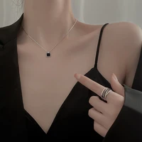 s925 sterling silver black square necklace 2022 new necklace womens niche luxury simple clavicle chain jewelry