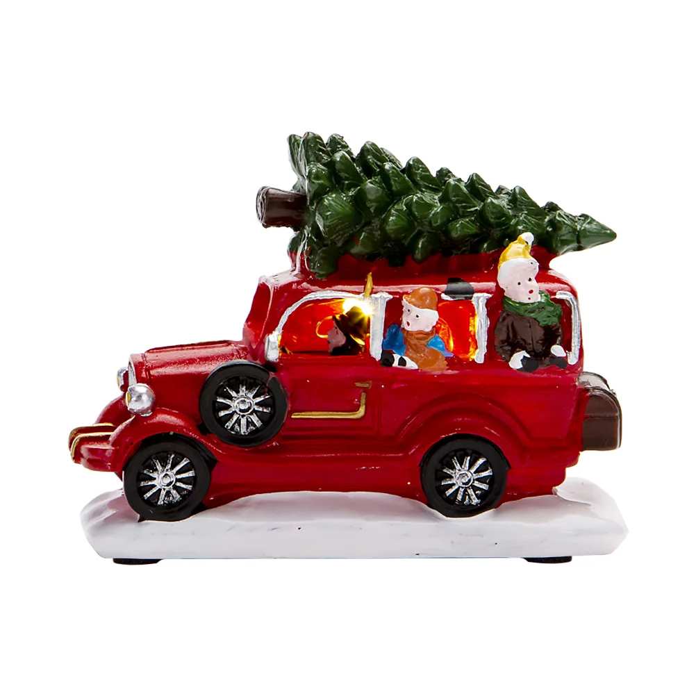

Truckchristmas Car Ornament Decoration Resin Tree Light Redpickup Decorative Desktop Glowing Adorn Table Decor Party Craft