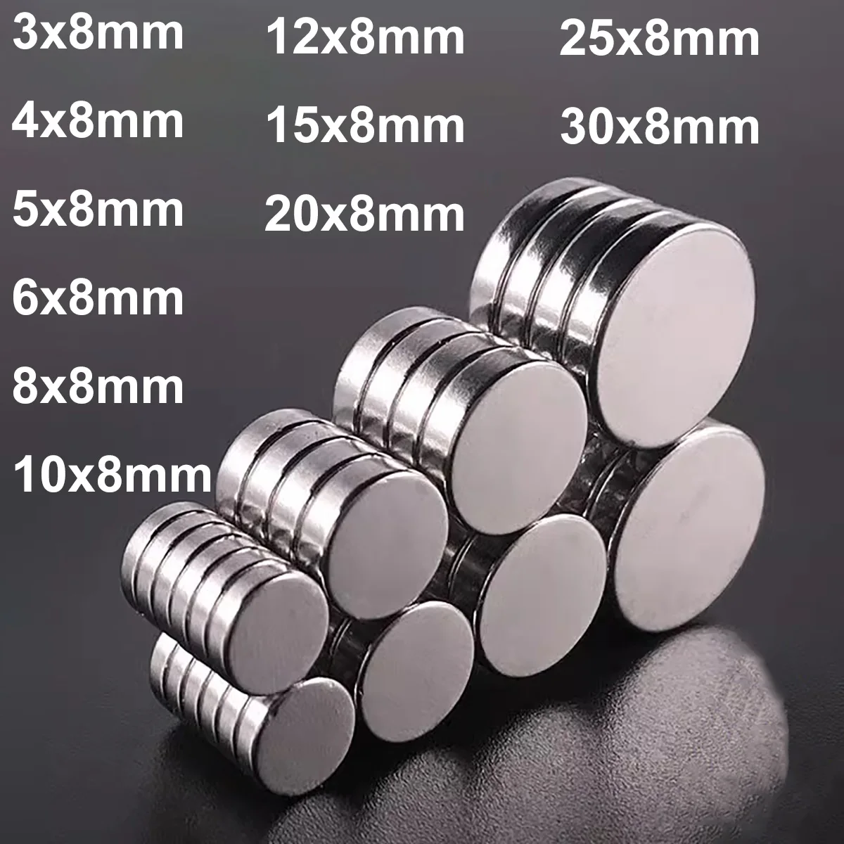 Круглый магнит 5x8 6x8 8x8 10x8 12x8 15x8 20x8 25x8 30x8 мм Неодимовый N35 Постоянный NdFeB