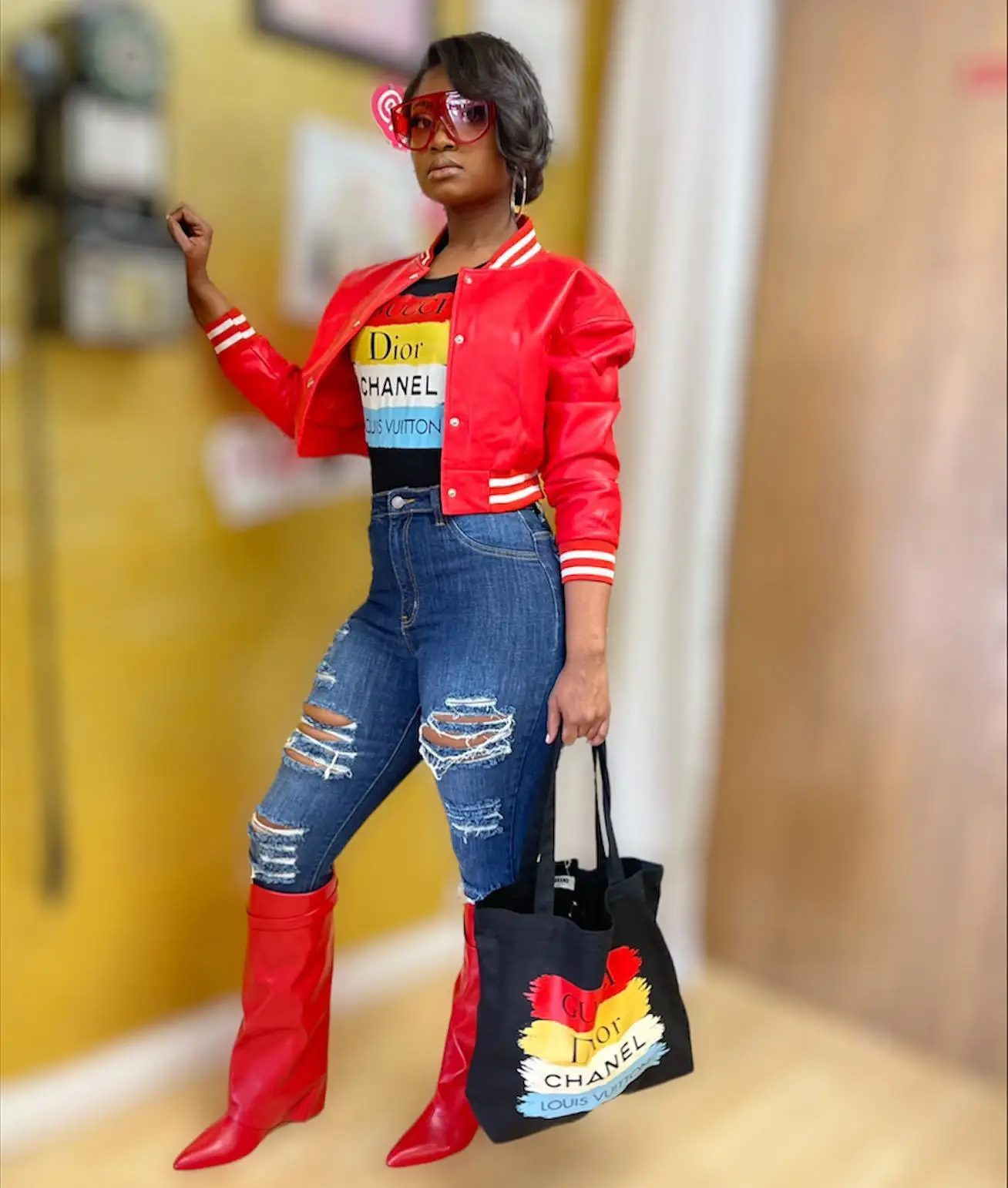 PU Leather Women Fly Jacket Solid Button Up Crop Coat with Ribbed Patchwork 2022 Fall High Street Activewear Motorcycle Outwear