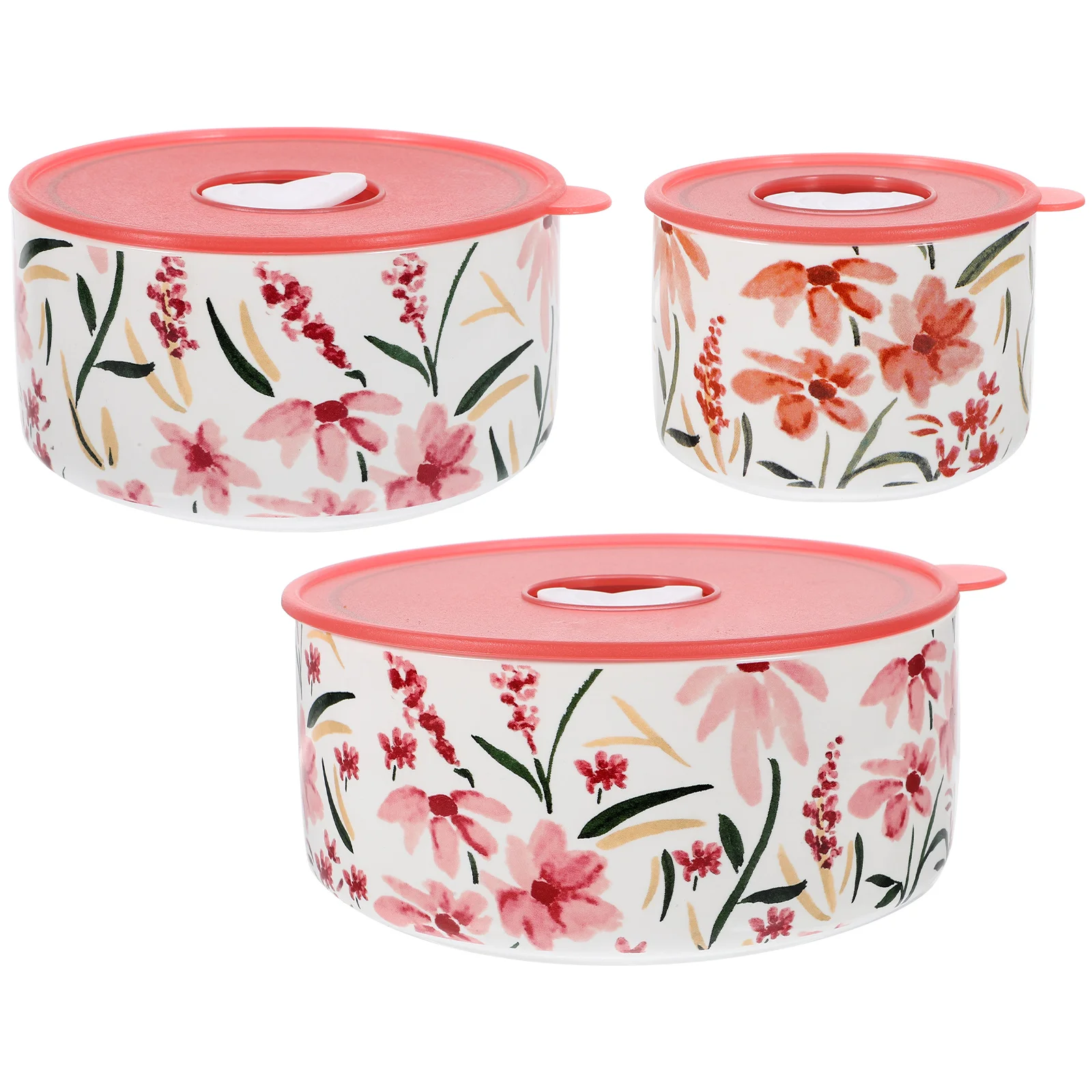 

3Pcs Decorative Ceramic Bowl Portable Food Container with Lid Microwave Safe Lunch Container
