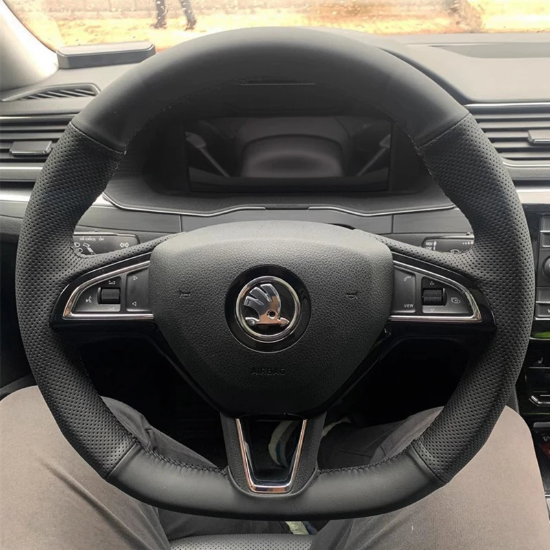 Чехол на рулевое колесо автомобиля из натуральной кожи для Skoda Citigo Roomster Fabia Octavia
