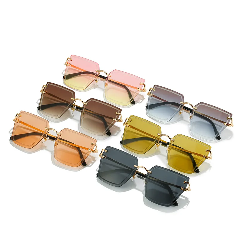 

Fashion Multicolor Square Frame Rimless Sunglasses Polarized Brand Design Anti-ultraviolet Casual Sunglasses for Adult,Women,Men