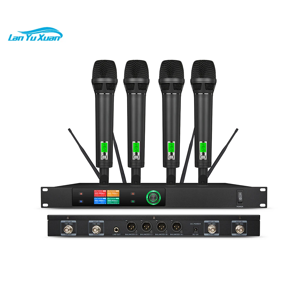 

high end 4x 100 pro quad cordless handheld wireless microphone system professional ktv for business karaoke system