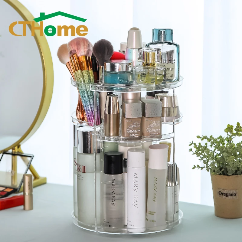 Transparent 360 Degree Rotating Makeup Storage Rack Cosmetic Fashion Crystal Shelf Display Stand Large Capacity Acryl | Дом и сад
