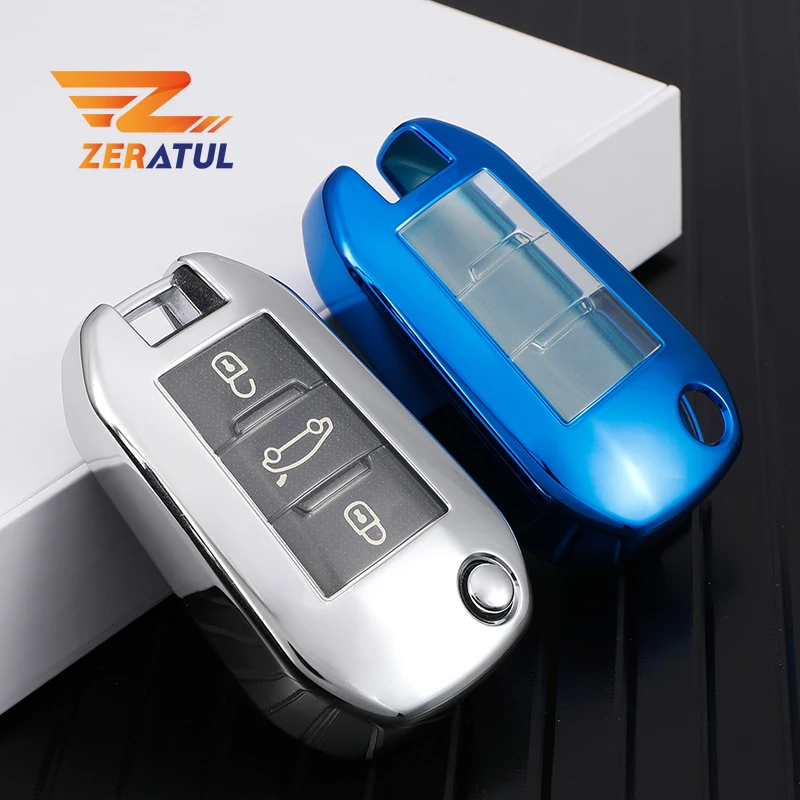 

For Citroen C4 C3 C5 C4L for Peugeot 408 508 301 2008 3008 Soft TPU Car Folding Key Case Cover Shell Bag Protector Accessories