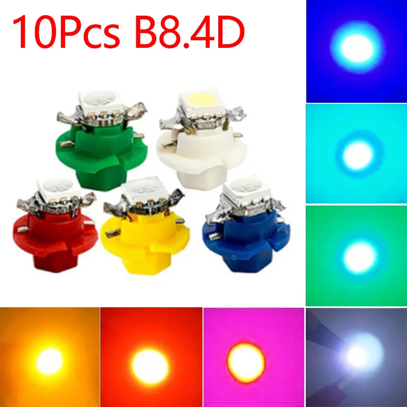 

Brand New 10Pcs Car LED Light Instrument Bulbs 12V 7 Colors B8.4 B8.4D 5050 1 SMD Gauge Dashboard Lamp Side Indicator Lights