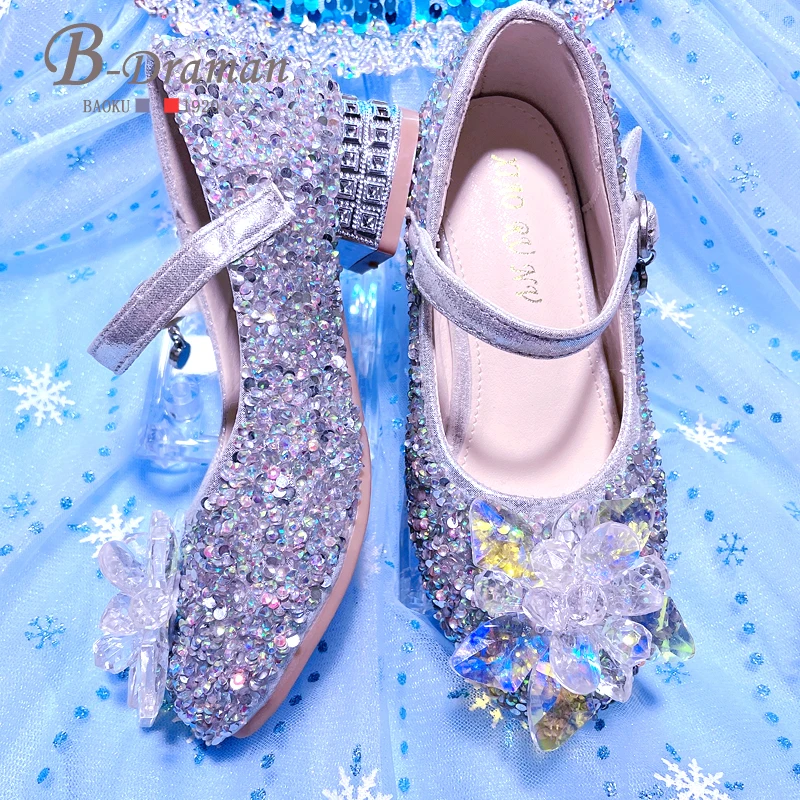 Girls' High Heels Spring 2022 New Little Girl Dance Show Crystal Shoes Children's Shining Princess Kid Shoes