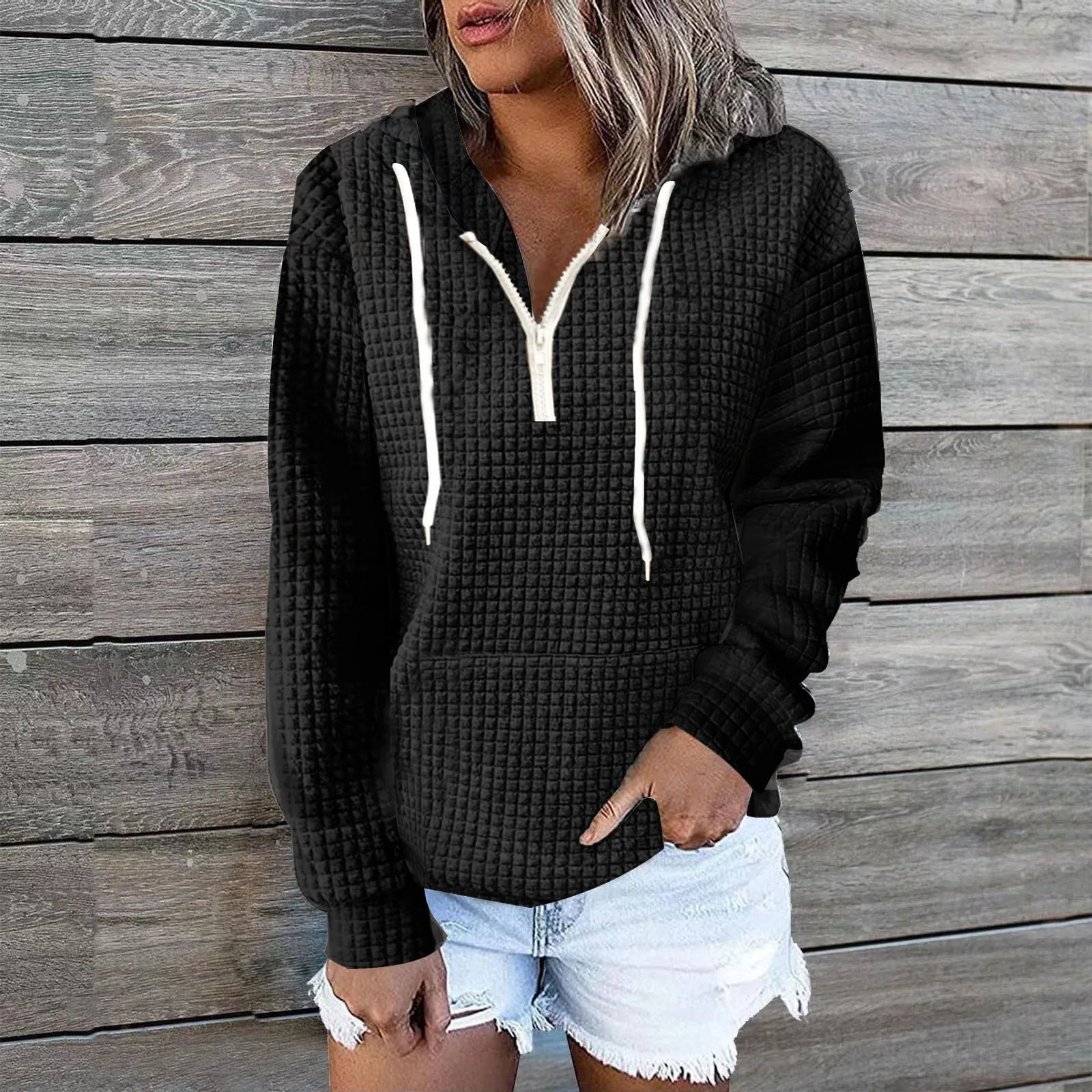 

Hoodies For Women Solid Color Casual Drawstring Pullover Sweatshirts Autumn Drop Shoulder Oversised Drawstring Sweatshirt