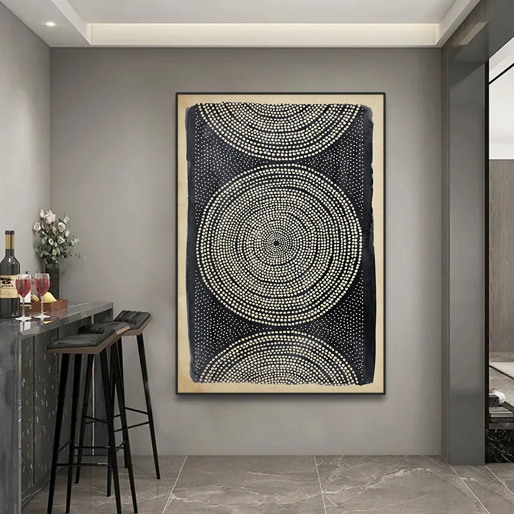 Черно-Бежевый Геометрический этнический узор Постер в стиле бохо Картина на