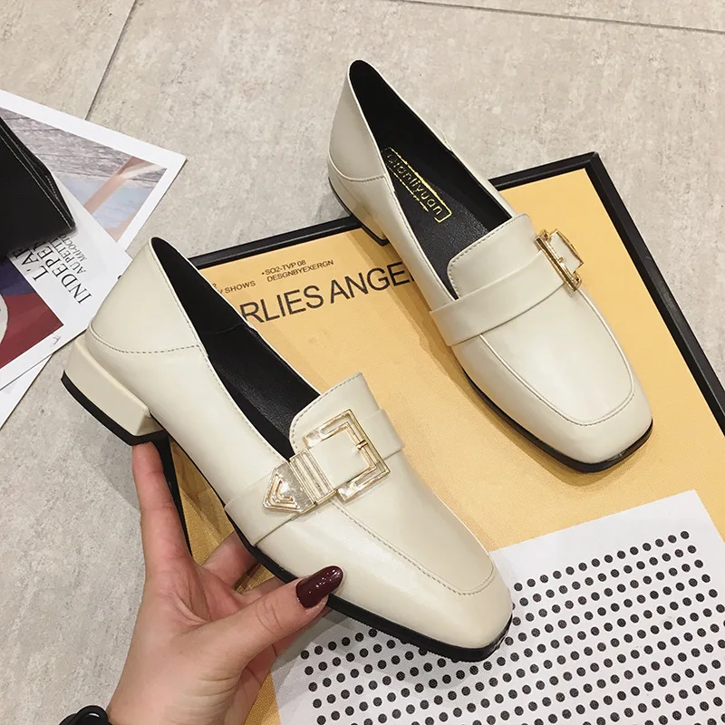 

Fashion Women Loafers Shoes Square Toe Spring Moccasins White Ladies Daily Flat Shoes Zapatos Mujer Mocasines Female Feetwear