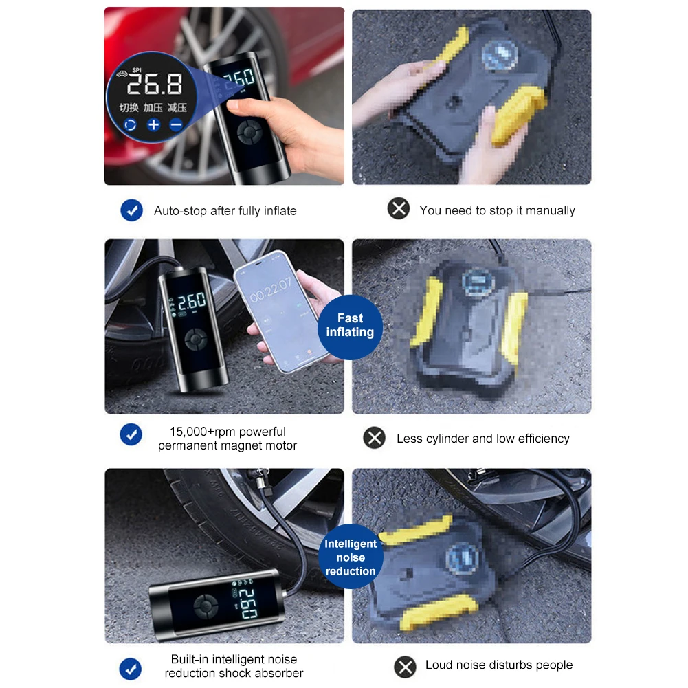 Портативный автомобильный воздушный компрессор 6000 мАч 12 В фунт/кв. Дюйм |