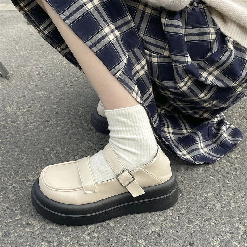 

Женские туфли на толстой подошве, Нескользящие Туфли Мэри Джейн с круглым носком на высоком каблуке, модные дизайнерские туфли на плоской п...