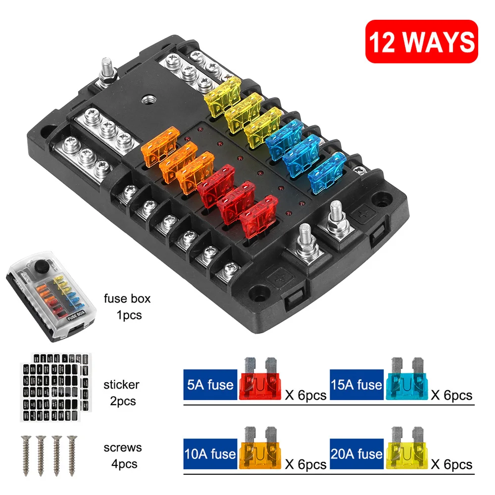 

Fuse Box Holder 60V 300A Block & Warning Indicator 6 Ways 12 Ways Blade Fuse Block For Auto Car Marine Trike Plastic Cover