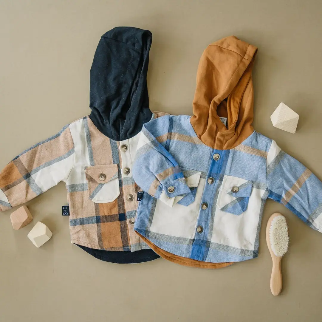 

1-6Y Autumn Fashion Little Kids Boys Girls Cotton Shirts Jacket Child Plaid Button Long Sleeve Hoodies Shirts Jacket Casual Tops