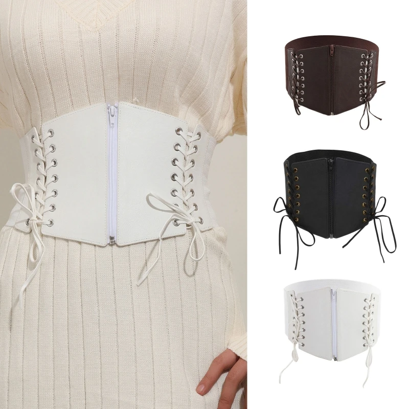 

Gothic Solid Color Lift Up Female Waist Corset Wide Faux Leather Belt Women Slimming Waistband Elasticity Corsets