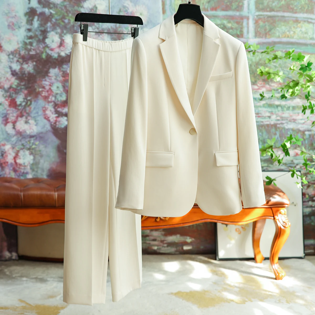

Light Luxury Acetate Oblique Cut Suit Fashion Suit Female Fall 2023 Temperament Formal Occasions Commuting Elegant Pants 2 Sets