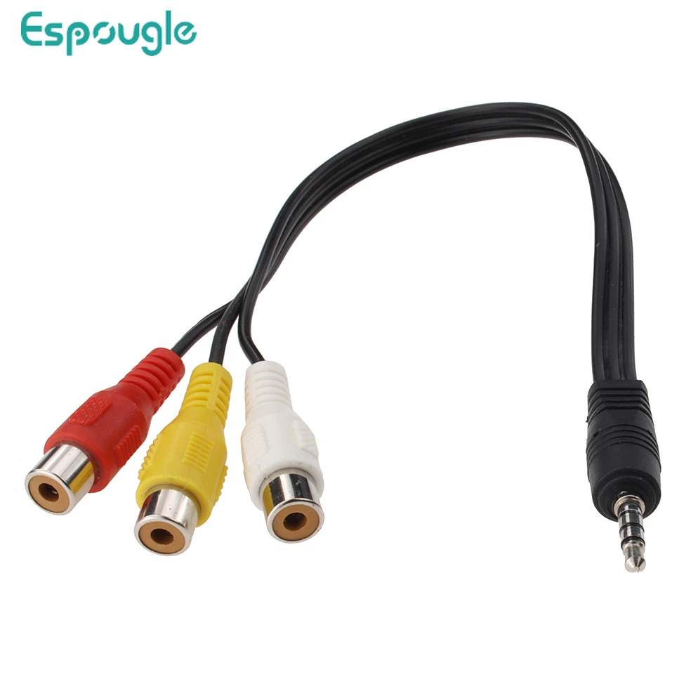 

300pcs 3.5mm Male Jack to 3 RCA Female Plug Adapter Audio Converter Video AV Cable Cord High Speed
