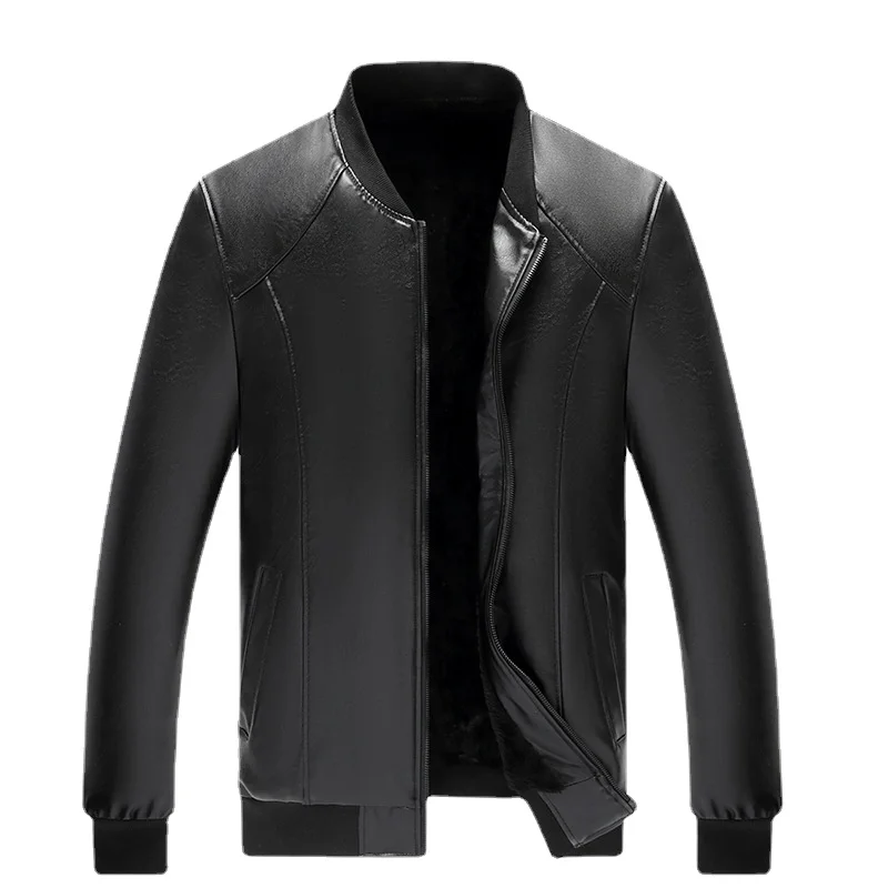 

2022 new men's thickened boyfriend rib collar PU leather jacket business casual men's leather jacket leather jacket men