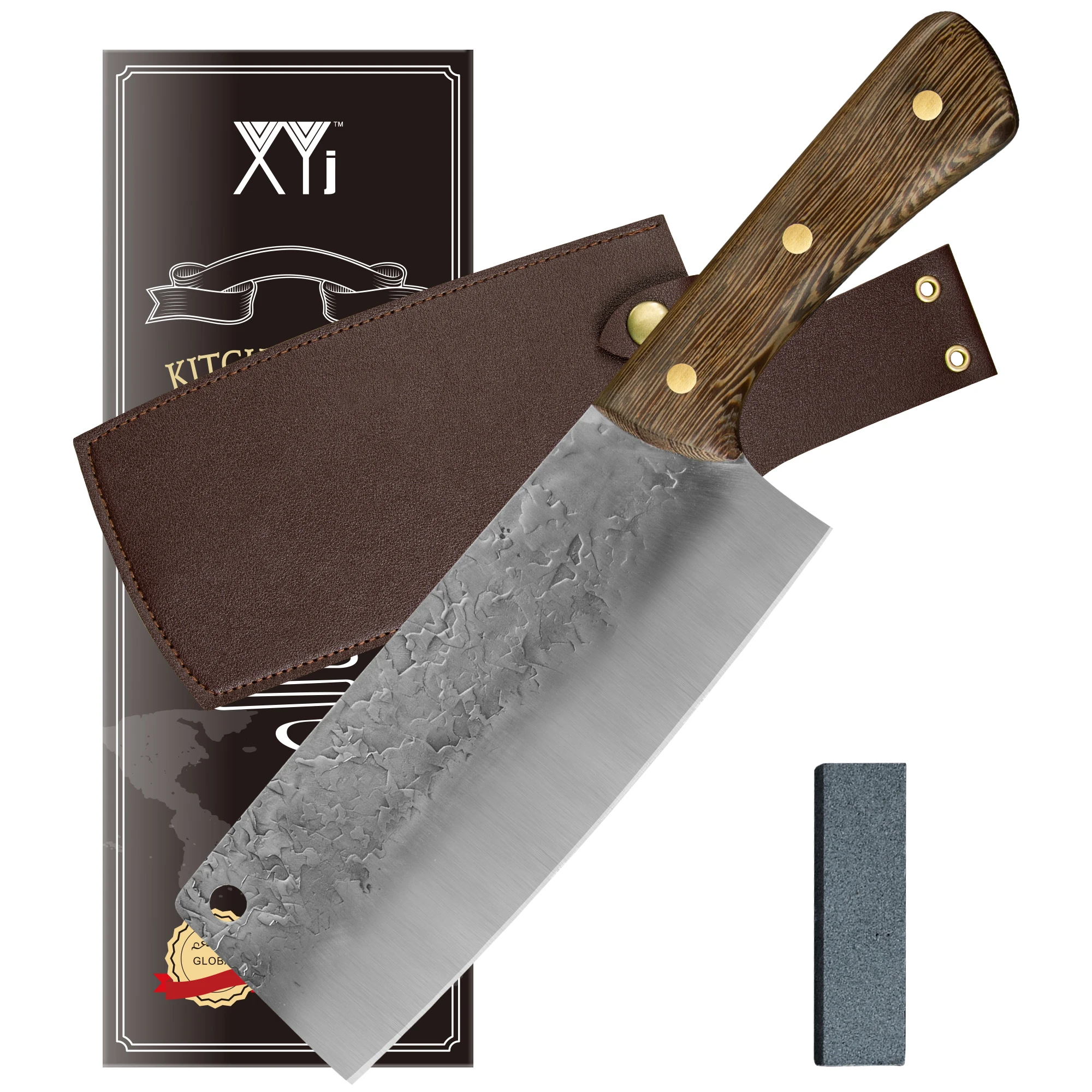 

XYj 7.5'' Inch Kitchen Knife Chopping Knife Stainless Steel Cleaver Vegetables Slicer Wenge Wood Handle Chef Knife With Holster