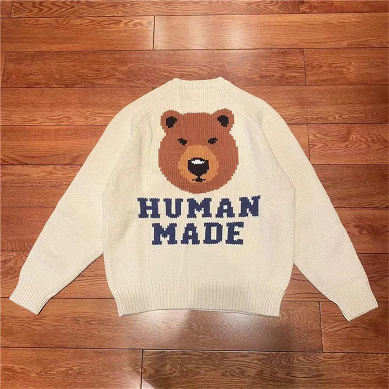 

23ss HUMAN MADE Casual Sweaters Men Women 1:1 High Quality Oversized Embroidery Brown Bear Knited Pullovers