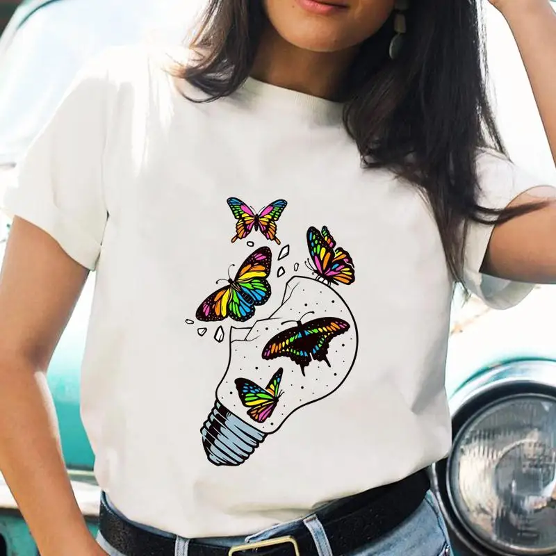 

Women Butterfly Lovely New Print T-shirts Cartoon Fashion Short Sleeve Summer Casual Shirt Graphic T Top Female Tee T-Shirt