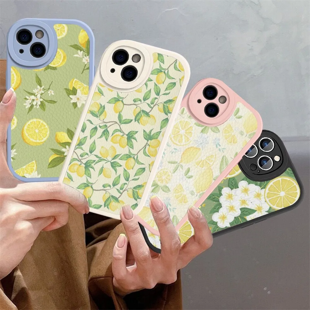 Fruit Lemon Phone Case Hard Leather For iPhone 16 15 14 13 12 Mini 11 Pro Max Xs X Xr 7 8 Plus Fundas