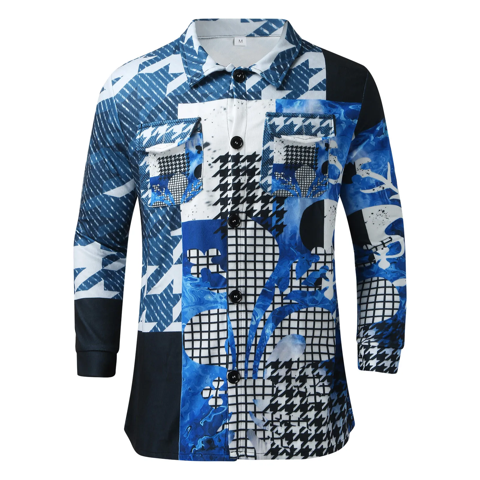 

Men Vintage Print Plaid Light Weight Thin Jacket Shirts Raglan Long Sleeve Button Down Chest Pocketed Sport Coat Men Slim Fit